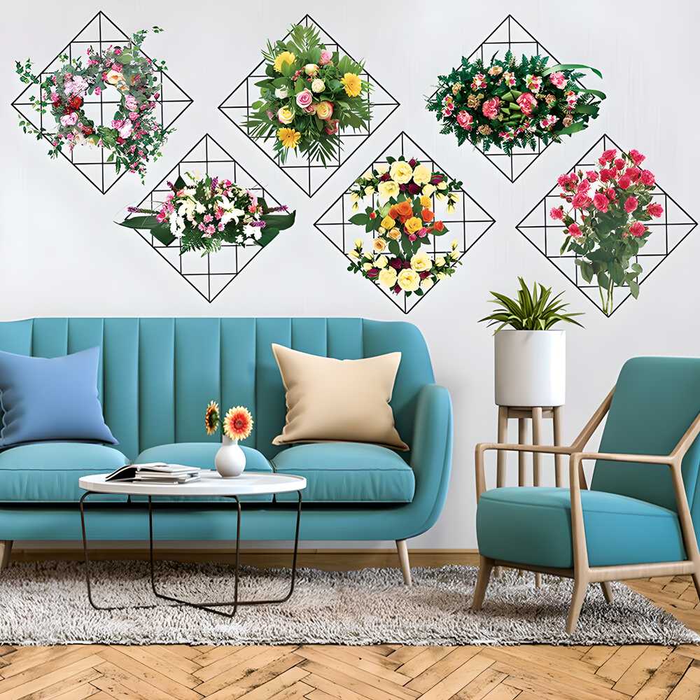 Home Wall Art Grid Flower Pattern Sticker