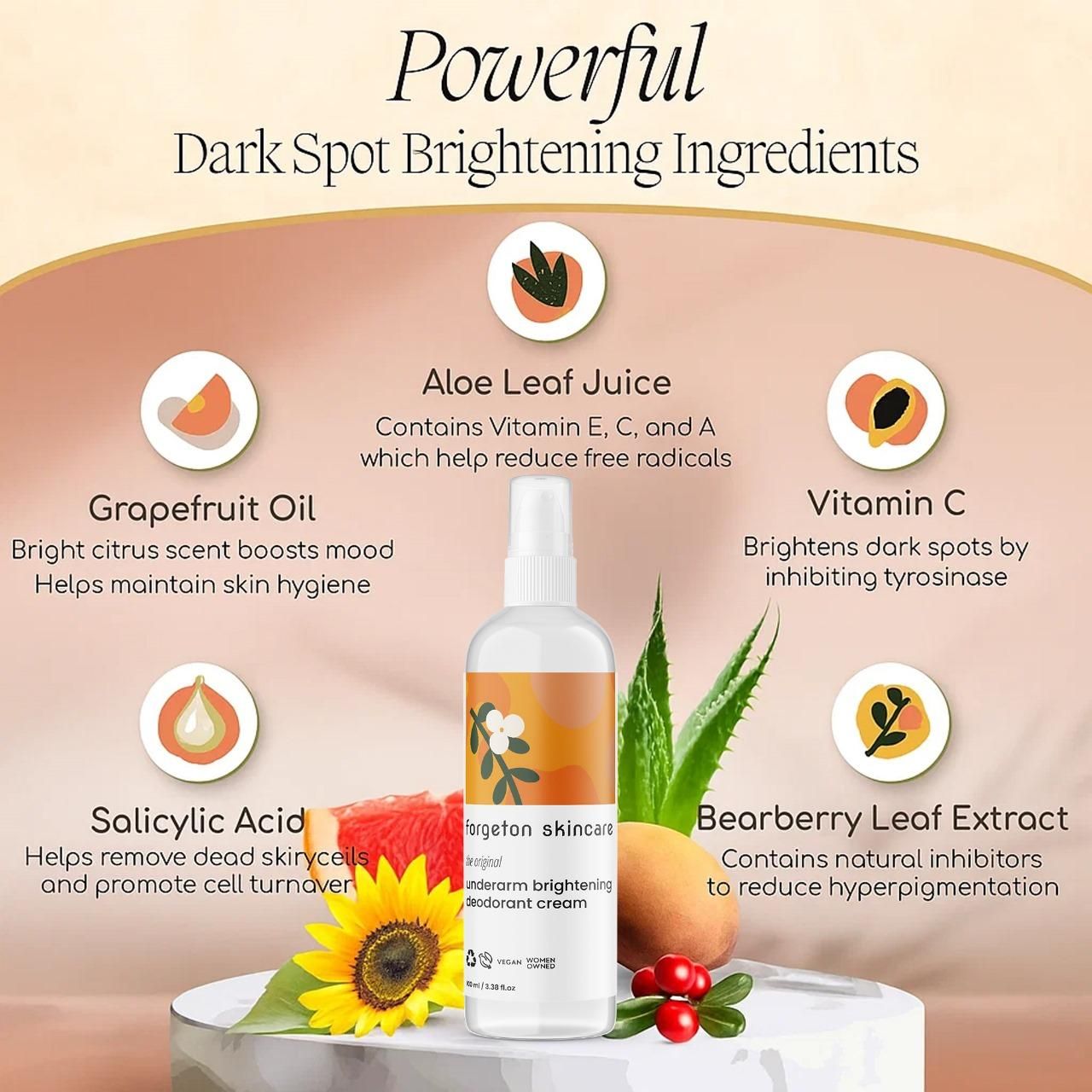 Forgotten Skincare Underarm Brightening Deodorant Cream 200ml (Pack of 2)